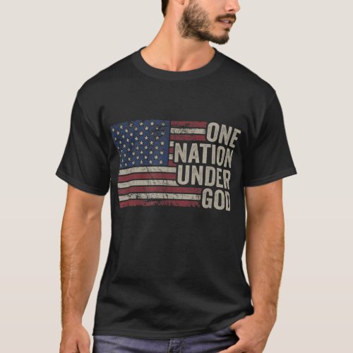 ONE NATION UNDER GOD _ Christian USA Vintage Ameri T_Shirt