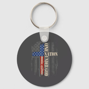 One Nation Under God Flag 4th Of July Patriotic Ch Keychain