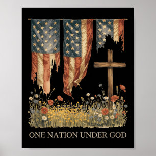 One Nation Under God Flag 4th Of July Patriotic Ch Poster