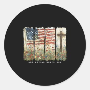 One Nation Under God Floral Flowers Memorial Day P Classic Round Sticker