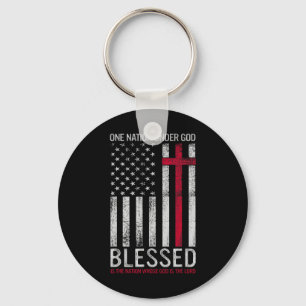 One Nation Under God Jesus Blessed American Flag 4 Keychain
