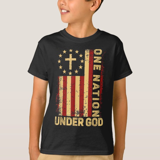 One Nation Under God Jesus Christian Cross America T-Shirt (Front)