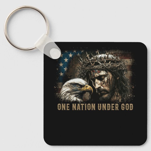 One Nation Under God Jesus Christian Eagle America Keychain (Front)