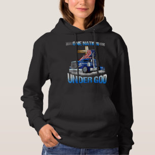 One Nation Under God Jesus Cross USA Flag Truck Ch Hoodie