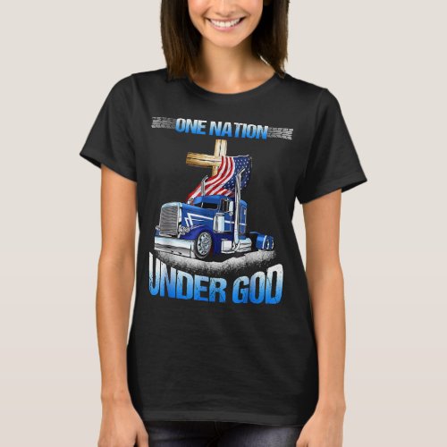 One Nation Under God Jesus Cross USA Flag Truck Ch T_Shirt