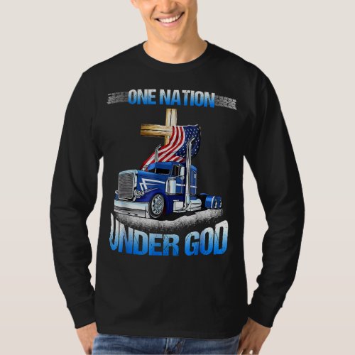 One Nation Under God Jesus Cross USA Flag Truck Ch T_Shirt