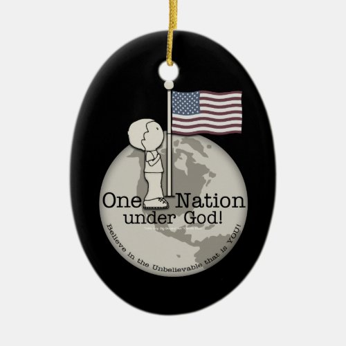 One Nation Under God_Little Boy at US Flag Ceramic Ornament