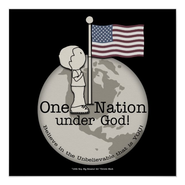 One Nation Under God-Little Boy at US Flag Poster (Front)