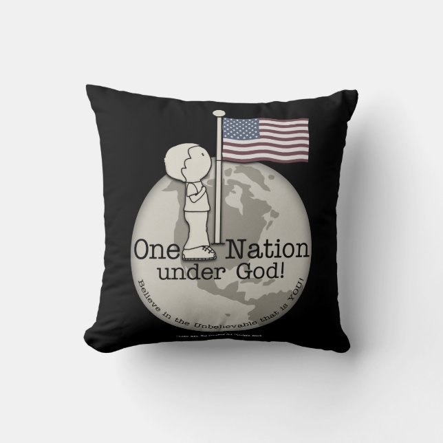 One Nation Under God-Little Boy at US Flag Throw Pillow (Front)