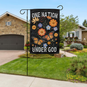 One Nation Under God Monarch Butterfly Floral Garden Flag