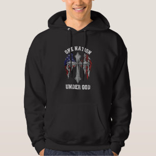 One Nation Under God Patriotic Christian - Cross Hoodie