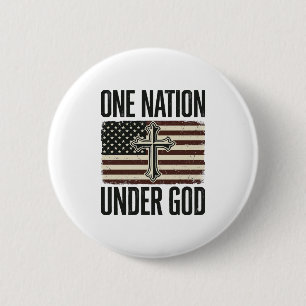 One Nation Under God Patriotic Cross Button