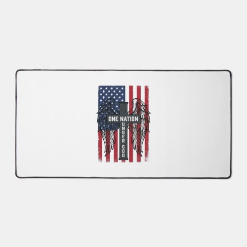 One Nation Under God Patriotic Cross Wings Shirt_1 Desk Mat