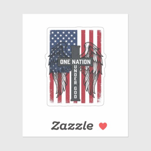 One Nation Under God Patriotic Cross Wings Shirt_1 Sticker