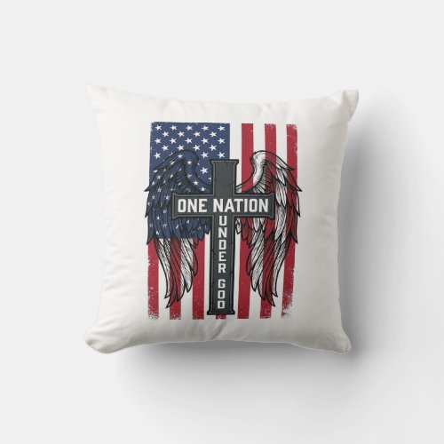 One Nation Under God Patriotic Cross Wings Shirt_1 Throw Pillow