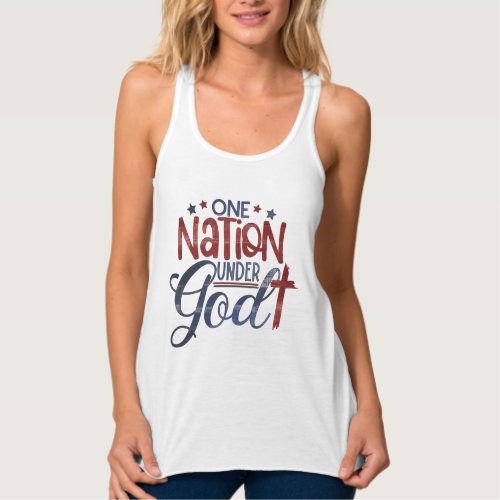 One Nation Under God Red  Blue Cross Typography T Tank Top