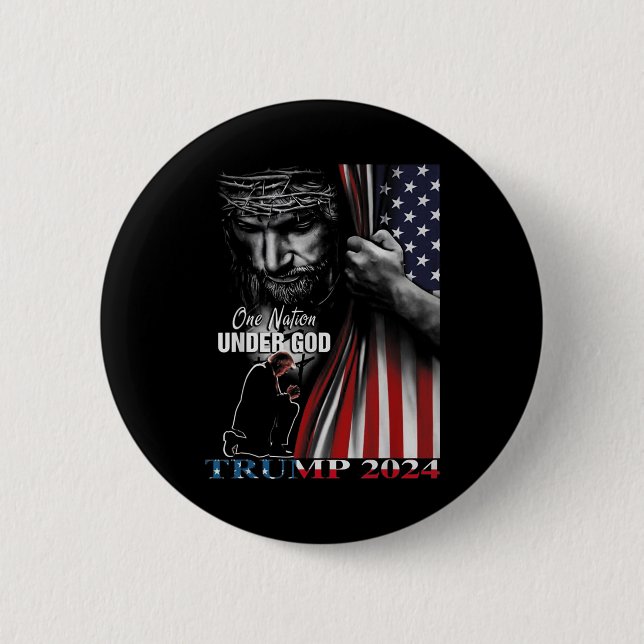 One Nation Under God Trump 2024 God American Flag  Button (Front)