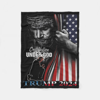 One Nation Under God Trump 2024 God American Flag Fleece Blanket