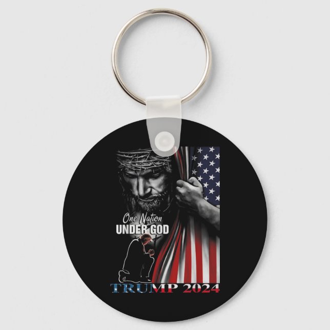 One Nation Under God Trump 2024 God American Flag  Keychain (Front)