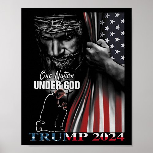 One Nation Under God Trump 2024 God American Flag  Poster