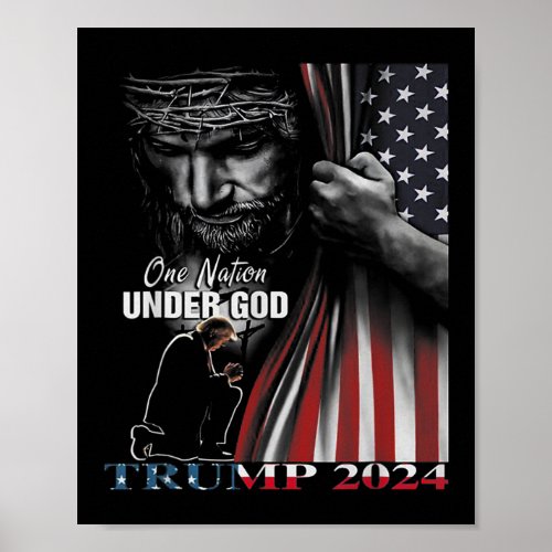 One Nation Under God Trump 2024 God American Flag  Poster