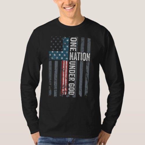 One Nation Under God Usa Cross Flag Christian On B T_Shirt