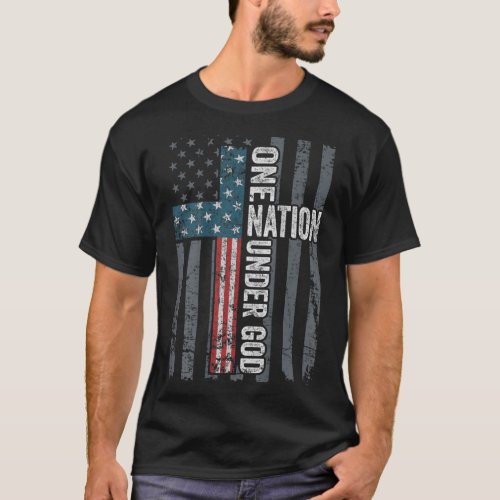 ONE NATION UNDER GOD _ USA Cross Flag Christian _  T_Shirt