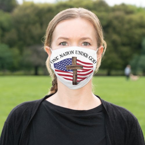 One Nation Under God With Cross And Flag Adult Cloth Face Mask
