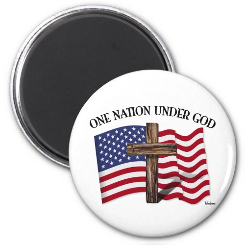 One Nation Under God with rugged cross and US flag Magnet