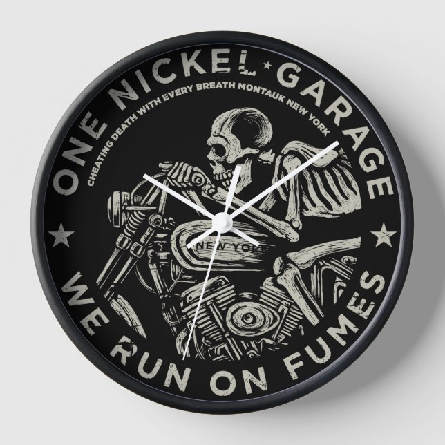 One Nickel Garage. We run on fumes Wall Clock v1 (Front)