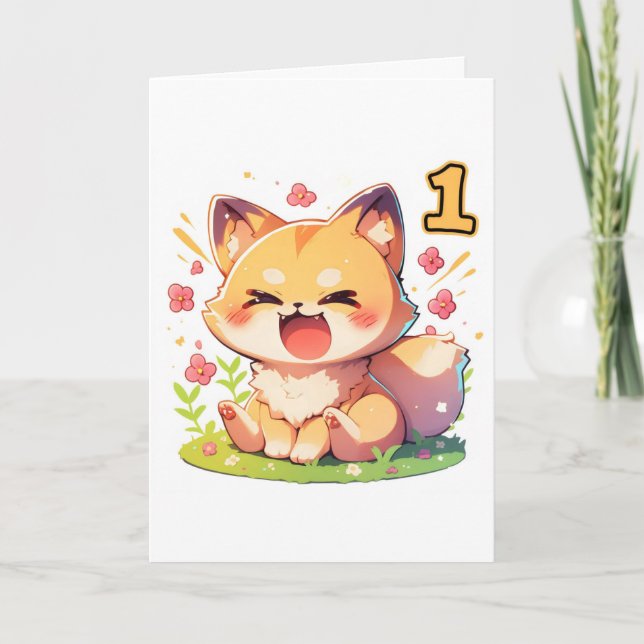 One Number Anime Fox Holiday Card (Front)