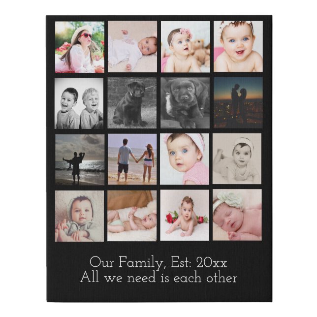 One of a Kind 16 Photo Family Faux Canvas Print (Front)