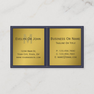 One of a Kind Ink Blue Gold Monogram Business Card