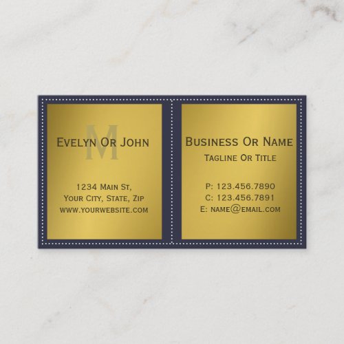 One Of A Kind Ink Blue  Gold Monogram  Business Card