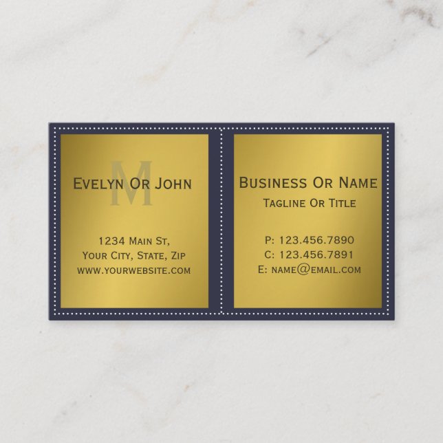 One of a Kind Ink Blue Gold Monogram Business Card (Front)