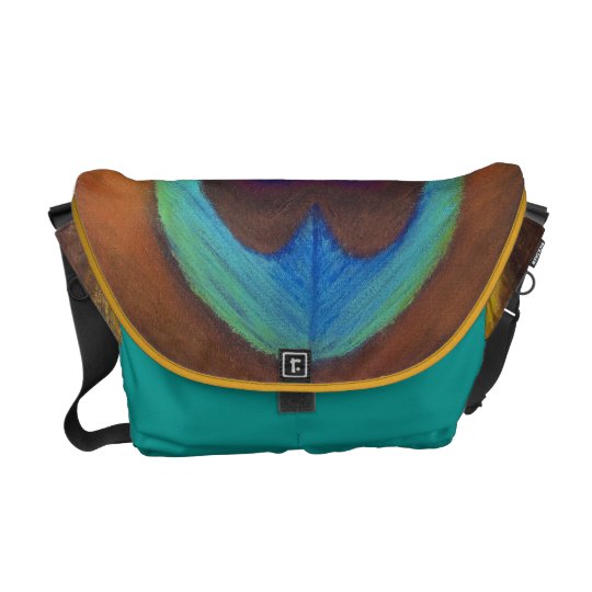 one of a kind original handpainted peacock feather messenger bag