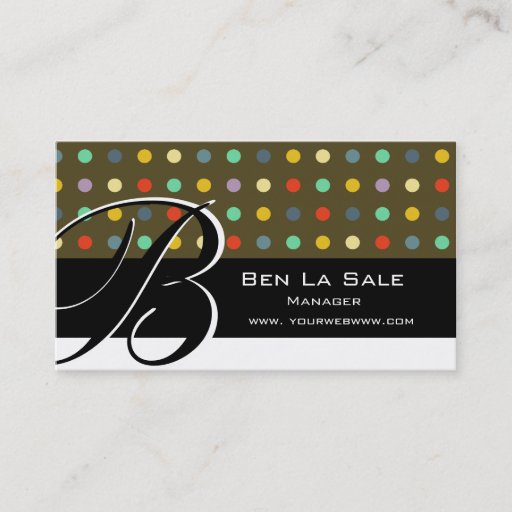 Customizable Unique  Polka Dots  Monogram Business Card