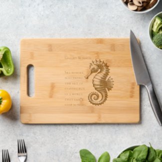 One-of-a-kind Seahorse Galley Wisdom Etched Wooden Cutting Board