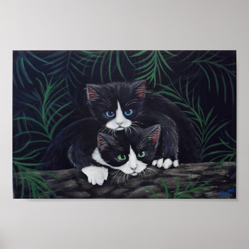 One_of_a_Kind Tuxedo Cats Painting by Darie Poster