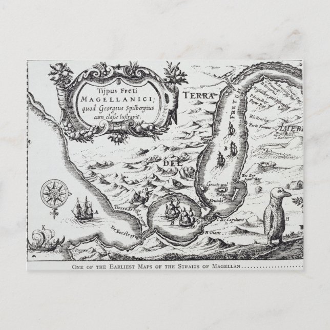 One of the earliest maps of the Magellan Postcard (Front)