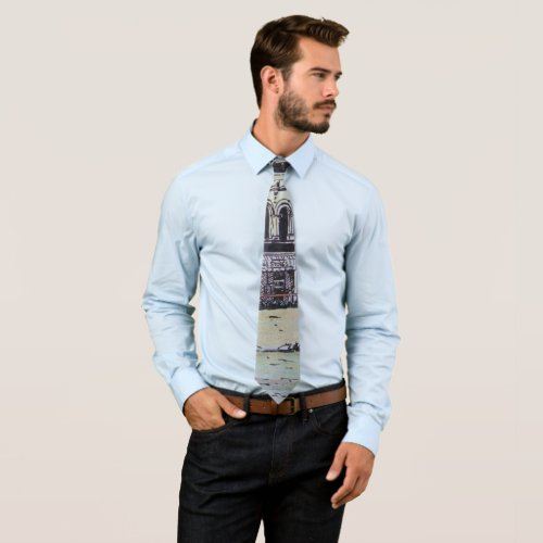 one off colorful sketchy townscape design tie