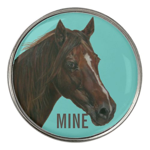 one off equine painting of Chestnut mare horse Golf Ball Marker