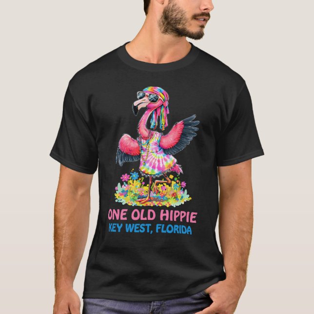 One Old Hippie Groovy Tie Dye Flamingo Key West  T-Shirt (Front)