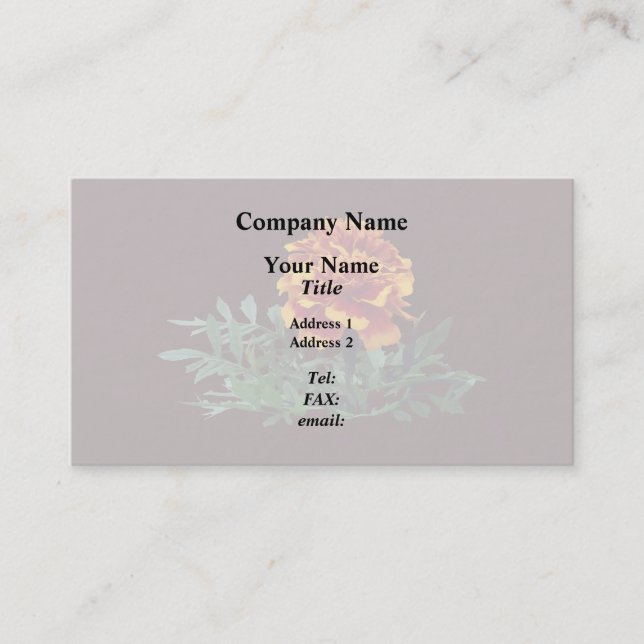 One Orange Marigold with Yellow Tips Business Card (Front)