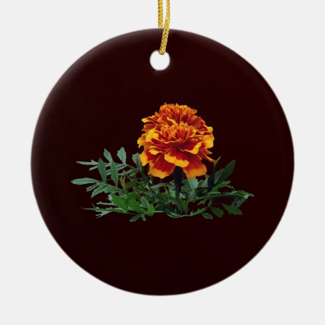 One Orange Marigold with Yellow Tips Ceramic Ornament (Front)