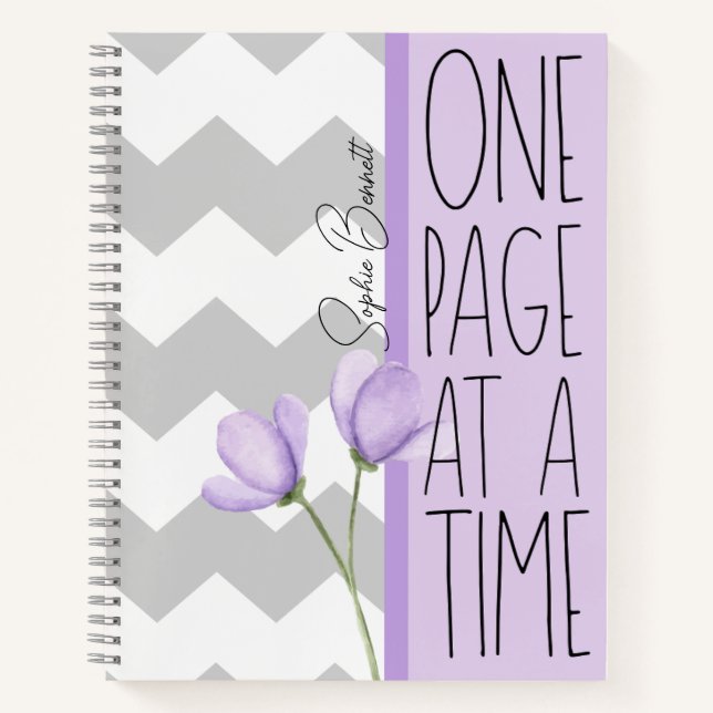 One Page at a Time – Motivational Lavender Floral Notebook (Front)
