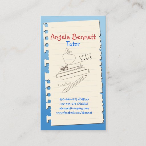 Customizable One Page Doodle Tutor Blue Business Card