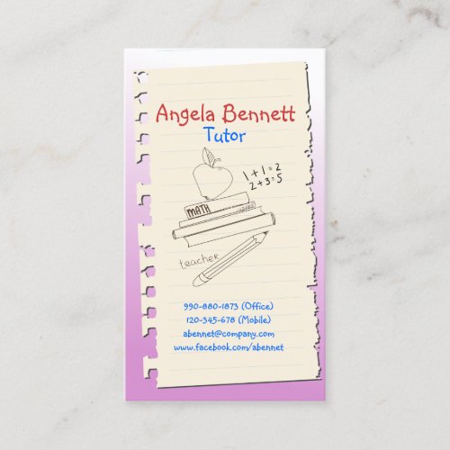 One Page Doodle Tutor Pink Business Card
