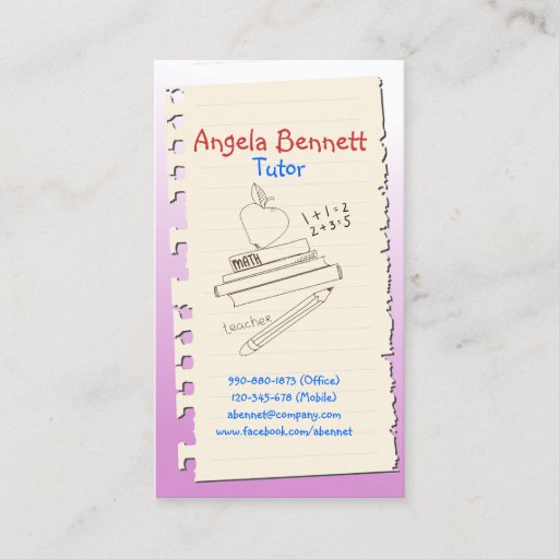 Customizable One Page Doodle Tutor Pink Business Card