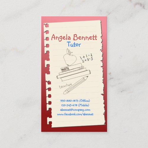 One Page Doodle Tutor Red Business Card